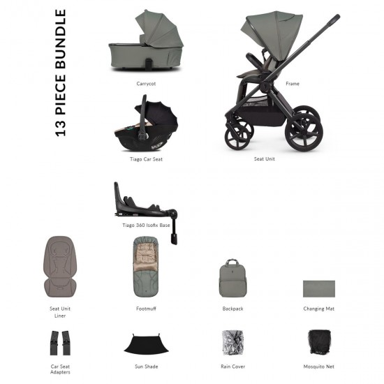 Venicci Upline 3 - 3 in 1 + Base Complete Travel System Bundle, Aloe