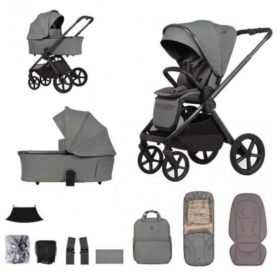 Venicci Upline 3 - 2 in 1 Pram - 11 Piece Bundle, Aloe