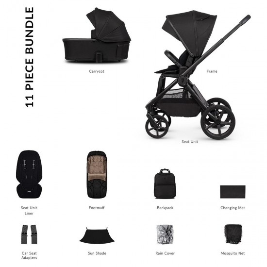Venicci Upline 3 - 2 in 1 Pram - 11 Piece Bundle, Onyx