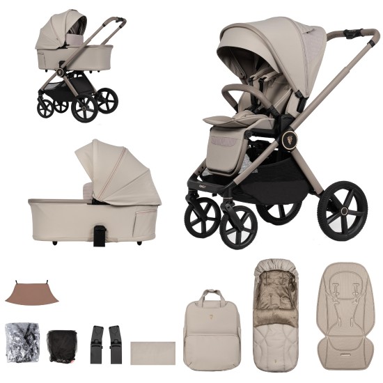 Venicci Upline 3 - 2 in 1 Pram - 11 Piece Bundle, Pebble