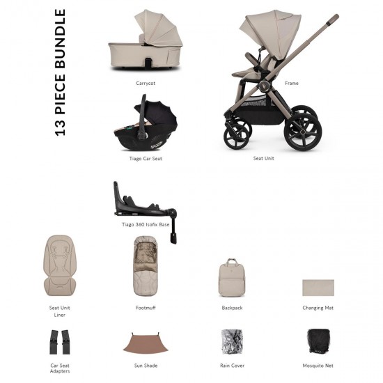 Venicci Upline 3 - 3 in 1 + Base Complete Travel System Bundle, Pebble