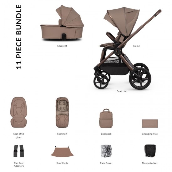 Venicci Upline 3 - 2 in 1 Pram - 11 Piece Bundle, Sand