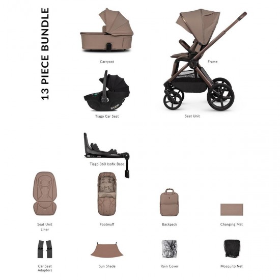 Venicci Upline 3 - 3 in 1 + Base Complete Travel System Bundle, Sand