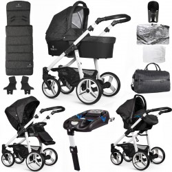 Venicci Soft 3 in 1 Travel System Bundle + Isofix Base, White Chassis / Denim Black