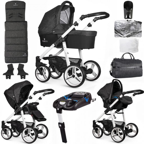 Venicci Soft 3 in 1 Travel System Bundle + Isofix Base, White Chassis / Denim Black