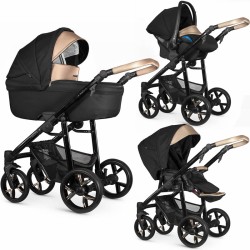 Venicci Lanco Gold Prestige Edition 3 in 1 Travel System, Black + FREE Isofix Base worth £129