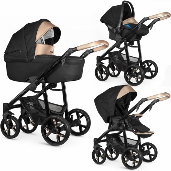 Venicci Lanco Gold Prestige Edition 3 in 1 Travel System, Black + FREE Isofix Base worth £129