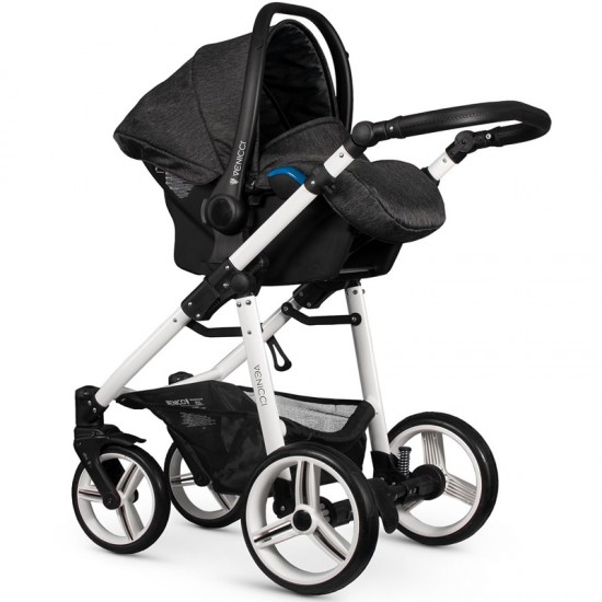 Venicci Soft 3 in 1 Travel System Bundle, White Chassis / Denim Black (Open Box) Venicci Soft 3 in 1 Travel System Bundle, White Chassis / Denim Black (Open Box)