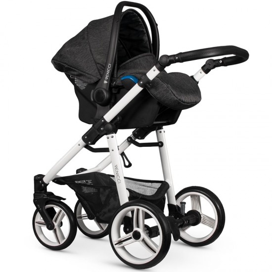 Venicci Soft 3 in 1 Travel System Bundle, White Chassis / Denim Black