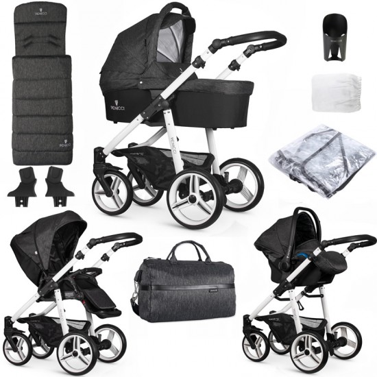 Venicci Soft 3 in 1 Travel System Bundle, White Chassis / Denim Black