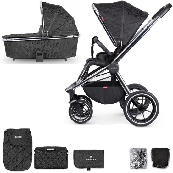 Venicci Tinum 10 Piece 2 in 1 Pram Bundle, Camo Black