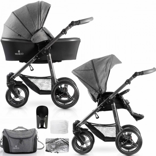 Venicci Carbo 2 in 1 Pram, Denim Grey Venicci Carbo 2 in 1 Pram, Denim Grey